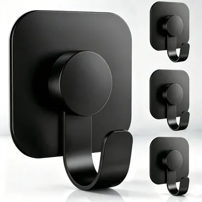 Immagine prodotto di Portasciugamani da parete, senza foratura, acciaio inossidabile nero, set da 4
