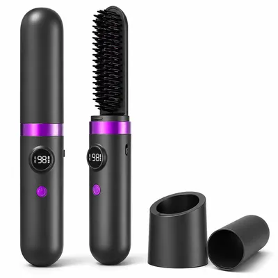 Produktbild von Kabellose Glättbürste Damen, tragbarer Haarglätter Kamm, schnell aufheizende Stylingbürste für Reise und Alltag, schwarz