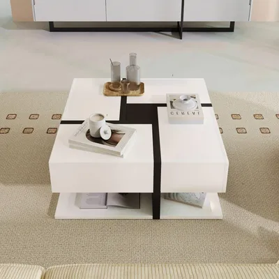 Productafbeelding van Moderne hoogglans salontafel met 4 lken en praktische opbergruimte