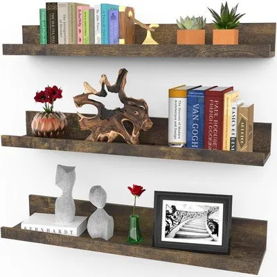 Productafbeelding van Zwevende plinten - moderne, rustieke stijl - set van 3 - walnootbruin