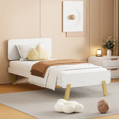 Produktbild von Kinderbett 90 x 190(Weiss)Einzelbett aus Massivholz mit Lattenrost, niedliche und einzigartige Form von Kopf- und Fußteil