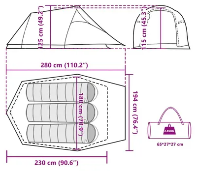 Productafbeelding van vidaXL Tunneltent voor 3 personen, olijgroen, waterdicht