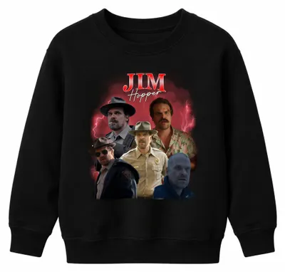 Imagen del producto de Sudadera con capucha para niños, diseño "Jim Hopper, Sheriff de Hawkins", estilo retro de los años 90, uni, color negro, talla 104