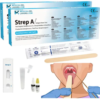 Streptokokken-Schnelltest, 2 Tests, Rachenabstrich, Ergebnis in 10 Min.