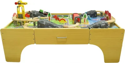 Produktbild von 4iQ 70-elementowy zestaw kolejowy dla dzieci KRZYŚ z drewna Dino Park 127x63x40 cm