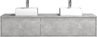 Produktbild von Grauer wandhängender Badezimmerschrank mit zwei Waschbecken - 150 cm breit - ISAURE II