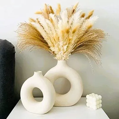 Productafbeelding van Famanu Keramische Vazen Set - 2 witte bloemenvazen voor woonkamerdecoratie