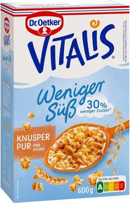 Zdjęcie produktu dla 5x Dr.Oetker 827267008 Vitalis Crunchy Pure Less Sweet Muesli 600,0 g
