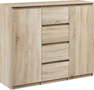 Produktbild von Kommode mit 4 Schubladen 2 Schränke 120cm Klamotenschrank Sideboard Sonoma