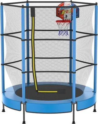 Produktbild von Kindertrampolin 145 cm mit Sicherheitsnetz und verstellbarem Basketballkorb – Trampolin – Indoor-Outdoor