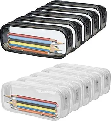 Produktbild von WUWEOT 10 Stück transparentes Federmäppchen mit Reißverschluss, große Kapazität, PVC-Bleistifttasche, Make-up-Tasche, Reise-Kulturbeutel für Schule, Büro, Schrein und Reiseaufbewahrung