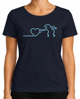 Produktbild von La Linea Strichmännchen Herz Liebe Balum Cartoon Osvaldo Cavandoli Damen T-Shirt, Navy, L