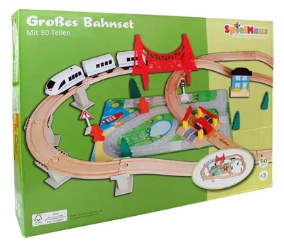 Produktbild von SpielMaus Holz Eisenbahn Spielset, 50-teilig