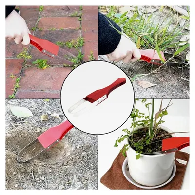 Produktbild von Hand-Unkrautstecher, Unkrautentferner mit Stiel, Fugenkratzer für Gartenarbeiten, Gartenkralle zum Jäten, rotes Gartenwerkzeug