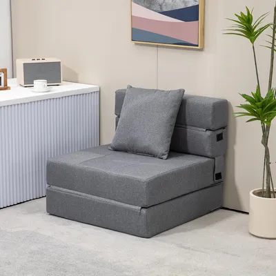 Produktbild von 2-in-1 Schlafsessel dunkelgrau klappbar mit Bettfunktion Klappsessel als Relaxsessel & Gästebett faltbares Bodensofa inklusive Kissen bis 120 kg