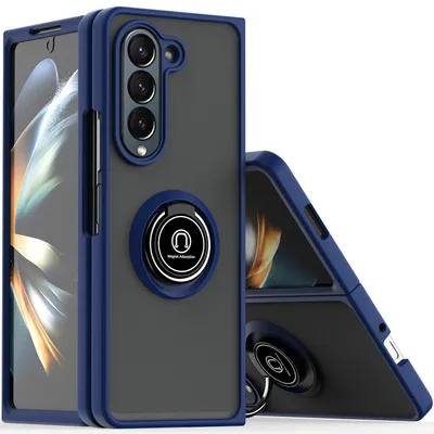 Obrázek produktu pro Pouzdro pro Samsung Galaxy Z Fold 5 matné průsvitné TPU pouzdro s prstencovým držákem a stojánkem Tmavě modrá