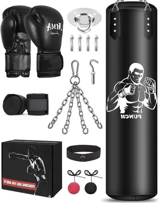Obrázok produktu pre Súprava na kickbox s príslušenstvom – taška z mikrovlákna a kože na tréning kickboxu, fitnessu, MMA, grapplingu, muay thai a karate