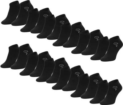 Zdjęcie produktu dla Black Snake – 12 par skarpet sportowych dla kobiet i mężczyzn – krótkie skarpety bawełniane – oddychające i wygodne – skarpety sportowe i do biegania – czarne – rozmiar 39/42