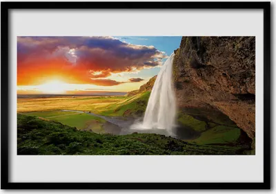 Produktbild von Bild 100x70 MDF-Rahmen Wandkunst Berg Wasserfall Natur