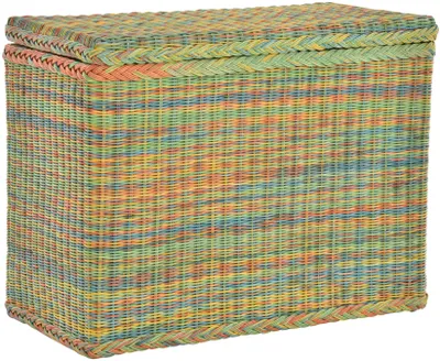 Produktbild von KRINES HOME Wäschesortierer aus echtem Rattan mit 3 Fächern / Wäschesammler, Wäschetruhe unterteilt (Vintage Weiss)