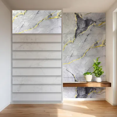 Produktbild von HEXIM Marmorplatten Optik Set 4 Stück 122x70cm SPC Granit Fliesen Steine Paneele Wand innen außen - A, KI-generiertes Bild