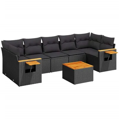 Produktbild von vidaXL 8-tlg. Garten-Sofagarnitur mit Kissen Schwarz Poly Rattan