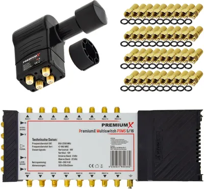 Produktbild von PremiumX Multischalter Set 5/16 SAT Rocket 3° Quattro LNB 40x F-Stecker