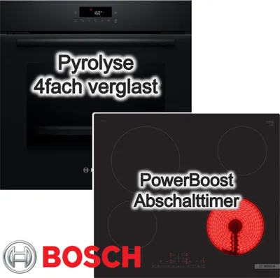 Produktbild von BOSCH Herdset Pyrolyse 3D-Heißluft + Glaskeramik Kochfeld PowerBoost rahmenlos autark