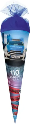 Produktbild von ROTH Geschenk-Schultüte Polizei 110 klein 50 cm rund Tüllverschluss Zuckertüte Schulanfang