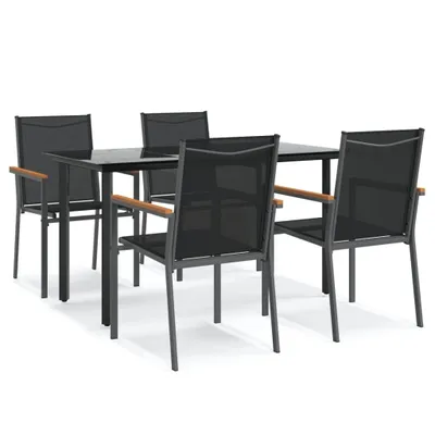 Image de Ensemble à manger de jardin 5 pcs noir textilène et acier