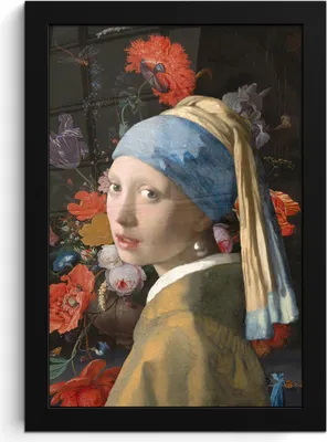 Produktbild von MuchoWow® MuchoWow® Gerahmtes Poster Das Mädchen mit dem Perlenohrring - Johannes Vermeer - Blumen 20x30 cm - Poster mit zchwarzem Bilderrahmen - Drucken - Bilder Poster im Rahmen