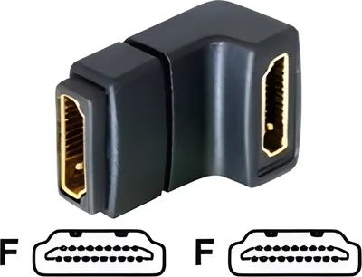 Produktbild von DeLOCK Adapter HDMI female > HDMI female 90° down, HDMI 1.3, HDMI 1.3, Schwarz