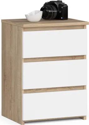 Produktbild von Kommode mit 3 Schubladen Kommode Organizer Kommode mit Schubladen 40 cm breit 57 cm hoch | sonoma Eiche-weiß Holz Highboard Sideboard Schrank schmal