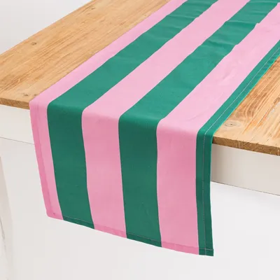 Produktbild von Tischläufer Streifen dunkelgrün pink 40x160cm von SCHÖNER LEBEN.