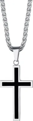 Produktbild von Richsteel Edelstahl Kreuz Anhänger Halskette Schwarz Weizenkette 55cm