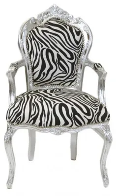 Produktbild von Casa Padrino Barock Esszimmer Stuhl Zebra / Silber mit Armlehnen