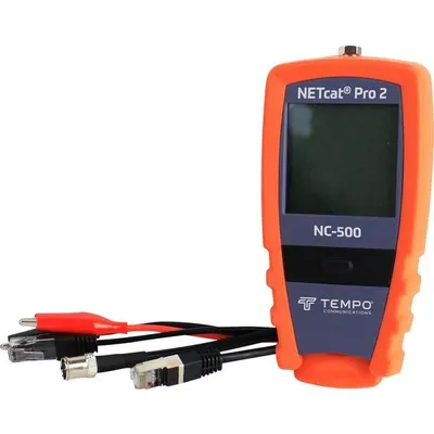 Zdjęcie produktu dla Tempo NC-500 NETcat® Pro2, Tester kabli UTP/STP, RJ-45, PoE testing, LCD, Czarny, Alkaliczny