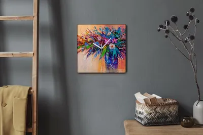 Produktbild von Coloray Hodiny Unikátní 30x30 cm  Tiché hodiny Pro obývací pokoj a kuchyň Nástěnné hodiny Plátno Bílé ručičky hodin - Kytice