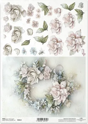 Zdjęcie produktu dla Papier ryżowy do decoupage A4 R2613 wieniec kwiatowy 3D