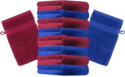 Produktbild von Betz 10 Stück Waschhandschuhe 16x21 cm PREMIUM 100% Baumwolle  Farbe: royalblau und dunkelrot