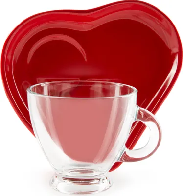 Produktbild von Excelsa Set Von 2 Espressotassen Mit Untertassen Heart Glas 22,5 cl Rot
