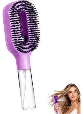 Produktbild von 2-in-1 Wasserhaarbürste zum Entwirren von Locken mit Sprühfunktion - Kompaktes und tragbares Accessoire in Lila