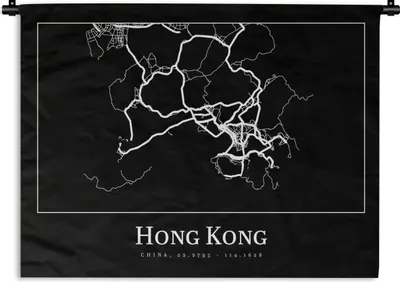 Produktbild von MuchoWow® Wandteppich Wandbehang Hongkong - Karte - Stadtplan - Routenbeschreibung 120x90 cm Tapisserie Dekoration Wandtuch - Wohnen - Aufhänger für die Wand