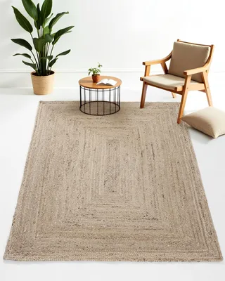 Image de carpetfine Tapis Jute Nele Rectangulaire couleur naturelle taupe 200x290 cm tissé à la main en Jute | Tapis naturel moderne uni de style boho pour salon et chambre.
