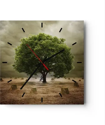 Produktbild von Wanduhr - Quadrat - Glasuhr - Baum Feld Umwelt - 30x30cm - Schleichendes Uhrwerk - Lautlos - zum Aufhängen bereit - Dekoration Modern - Wanddekoration aus Glas - C3AC30x30-2727