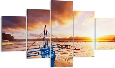 Produktbild von Bild auf Leinwand - Leinwandbild - Ufer Boot Strand - 125x70cm - Wand Bild - Wanddeko - Wandbilder - Leinwanddruck - Bilder - Kunstdruck - Wanddekoration - Leinwand bilder - Wandkunst - EA125x70-3905