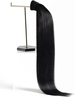 Produktbild von chaarmant Ponytail Extensions Echthaar 55 cm 100 g – Zopf Haarteil #1 Schwarz