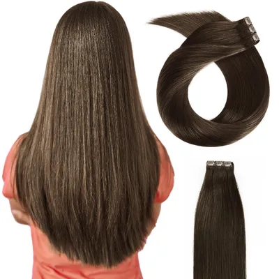 Produktbild von Clip-in Haarverlängerung 55 cm 100% natürliches Remy 10 Stk. dunkelbraun