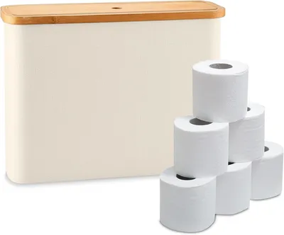 Image de Porte-rouleaux de papier toilette pour 12 rouleaux - Matière : tissu et bambou - Dimensions : 34,5 x 45 x 15 cm - Couleur : beige