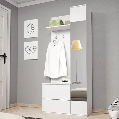 Produktbild von Bettso Bettso-Garderobe Flurgarderobe Schrank Kompaktgarderobe Dielenschrank Wandschrank Regal Möbel Diele & Flur Kleiderschrank, Schuhschrank, Spiegel GREEN (Weiß)